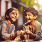 two chilldren smiling and playing