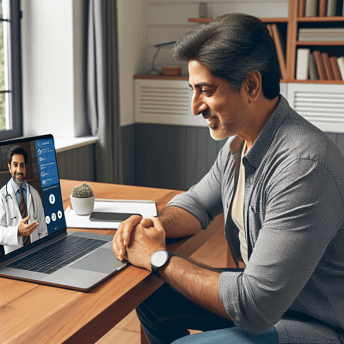 man on video call with doctor