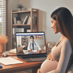 pregnant lady on video call with doctor