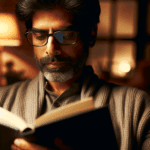 man with glasses reading
