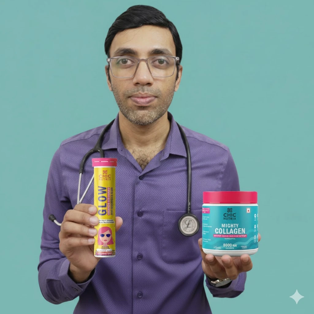 dr-prasoon-holding-glutathione-in-one-hand-and-collagen-in-the-other