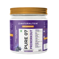 a bottle showing the front view of pure 07 preworkout supplement