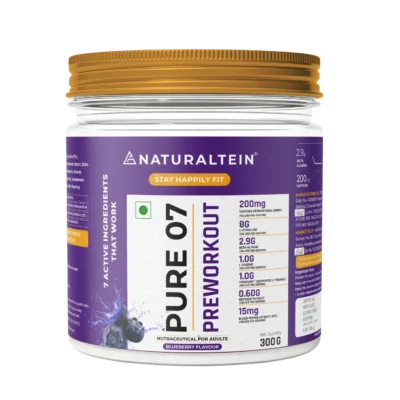 a bottle showing the front view of pure 07 preworkout supplement