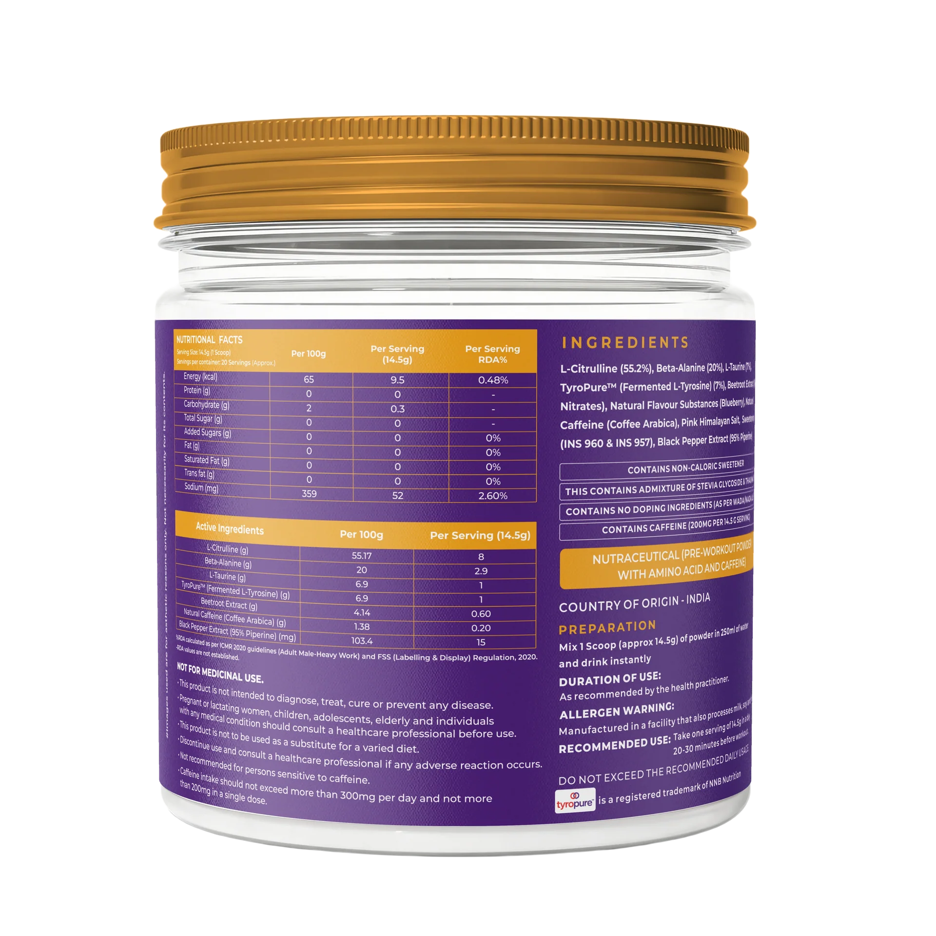 a bottle with its rear label showing the ingredients starting with L citrulline
