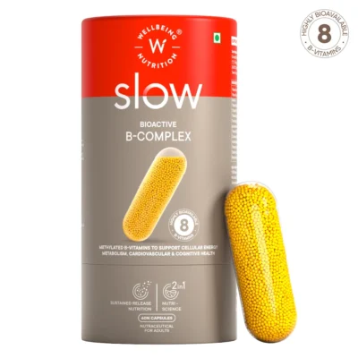 A bottle with bold label showing slow bioactive b complex supplement