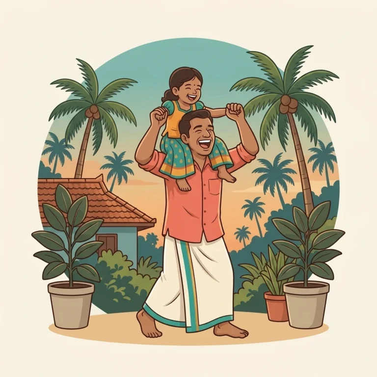 An illustration of a Kerala father carrying his daughter on his strong shoulders indicating orthopedic support he got on Dofody
